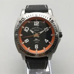 Tommy Bahama Relax Watch Men 44mm Black Orange Dial 100M Leather New Battery